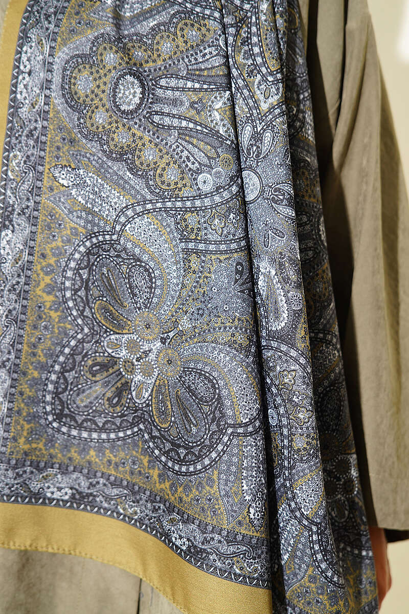 Vintage Patterned Printed Shawl Henna Green - Image 4