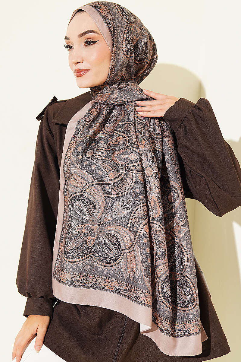 Vintage Patterned Printed Shawl Latte