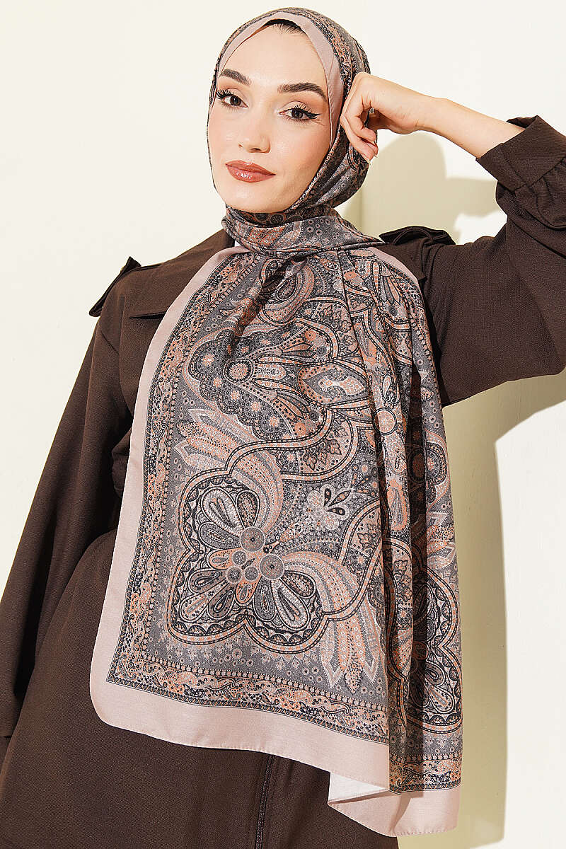 Vintage Patterned Printed Shawl Latte - immagine 2