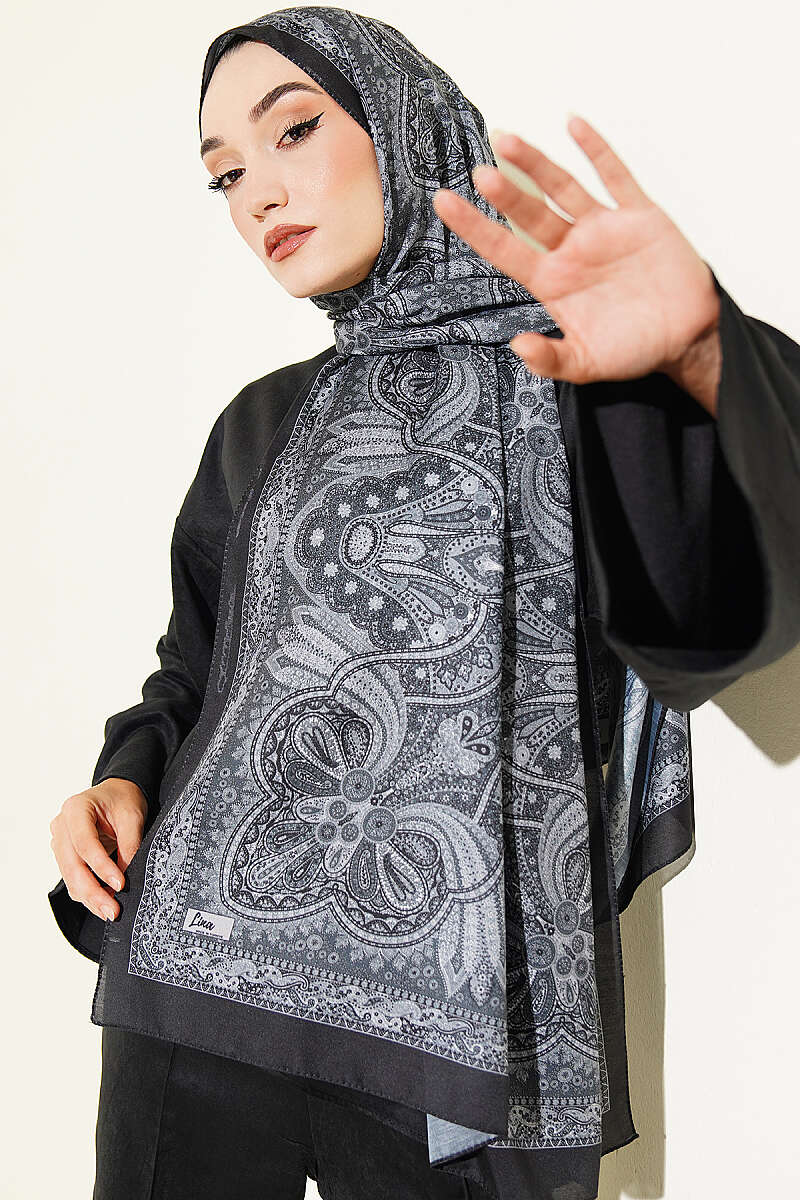 Vintage Patterned Printed Shawl Black - immagine 2