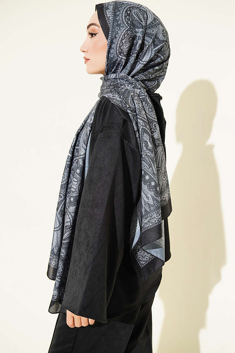 Vintage Patterned Printed Shawl Black - immagine 3