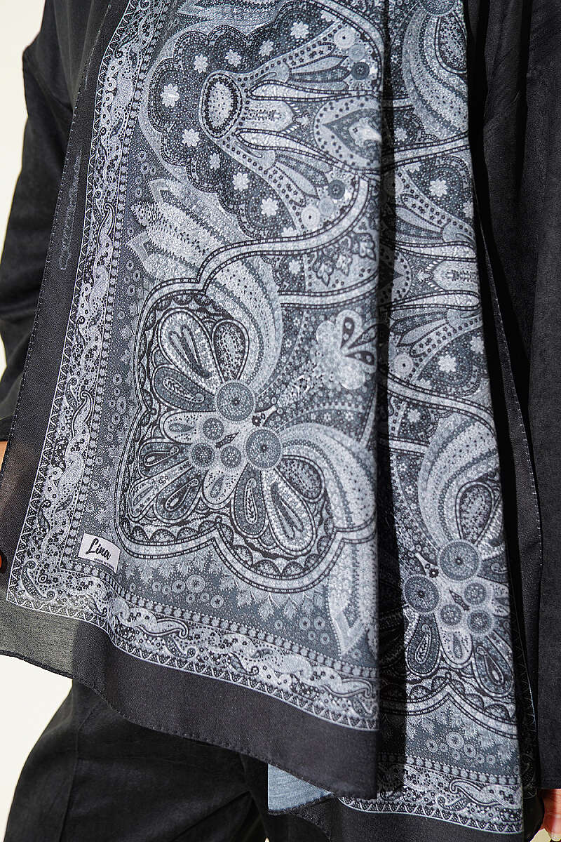 Vintage Patterned Printed Shawl Black - immagine 4