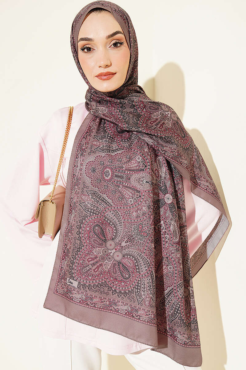 Vintage Patterned Printed Shawl Mink