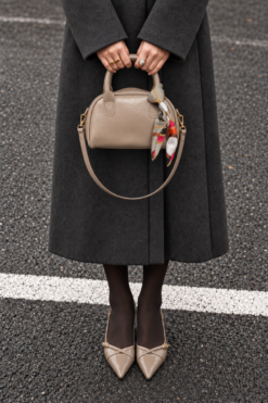 Oval-shaped handbag with a scarf accent Beige