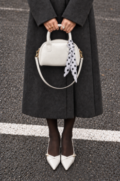 Oval-shaped handbag with a scarf accent White