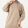 Oversized Ribbed Knit Tunic Beige