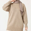 Oversized Ribbed Knit Tunic Beige - Image 2