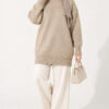 Oversized Ribbed Knit Tunic Beige - Image 3