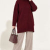 Oversized Ribbed Knit Tunic Burgundy - immagine 3