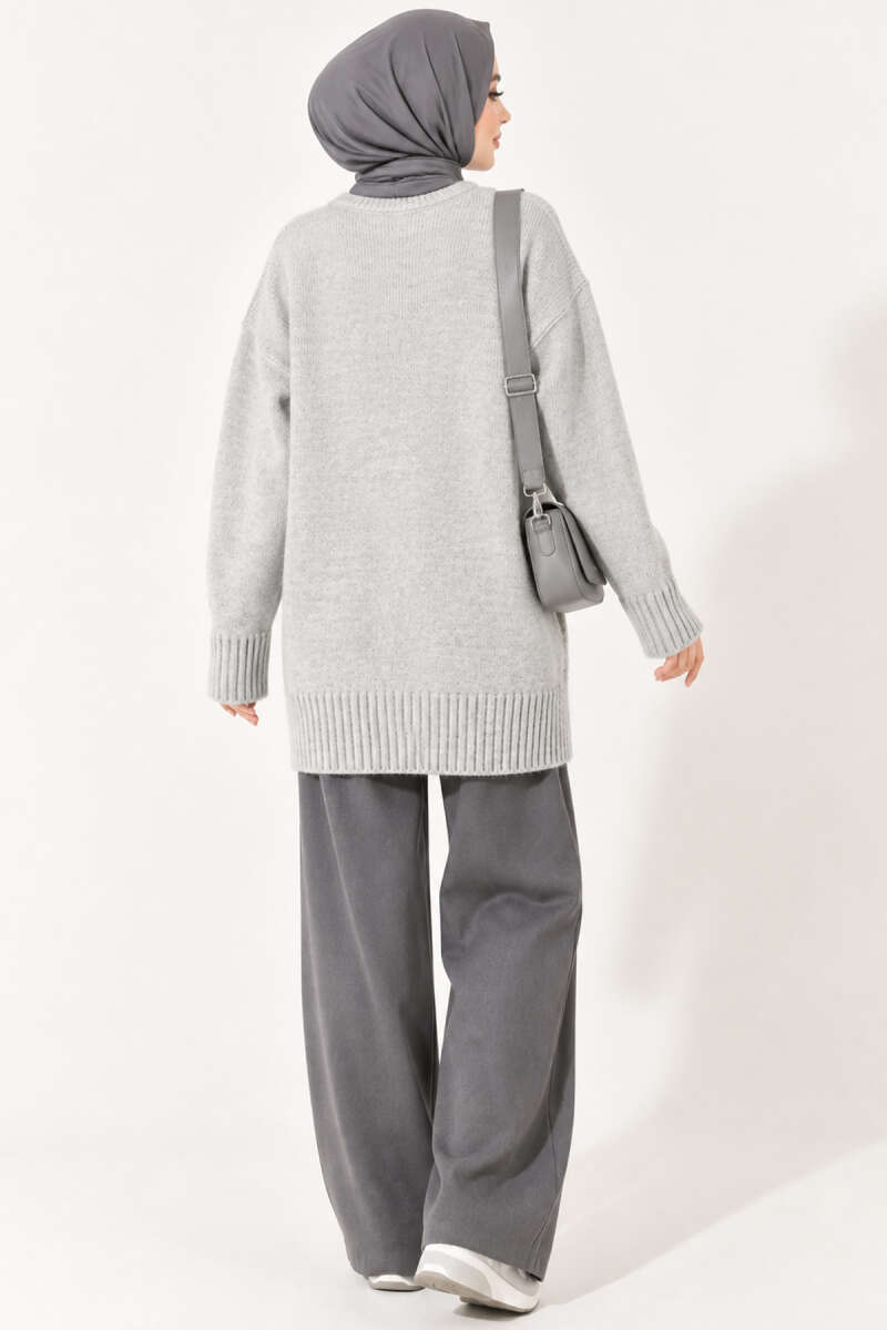 Oversized Ribbed Knit Tunic Grey - Image 4