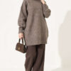 ⁦Oversized Ribbed Knit Tunic Brown⁩ - الصورة ⁦3⁩