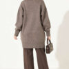 ⁦Oversized Ribbed Knit Tunic Brown⁩ - الصورة ⁦4⁩