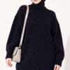 Oversized Ribbed Knit Tunic Navy Blue