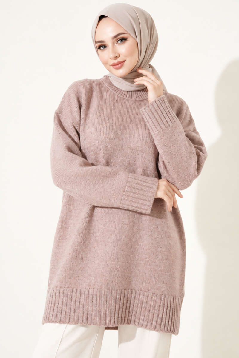 Oversized Ribbed Knit Tunic Powder Pink