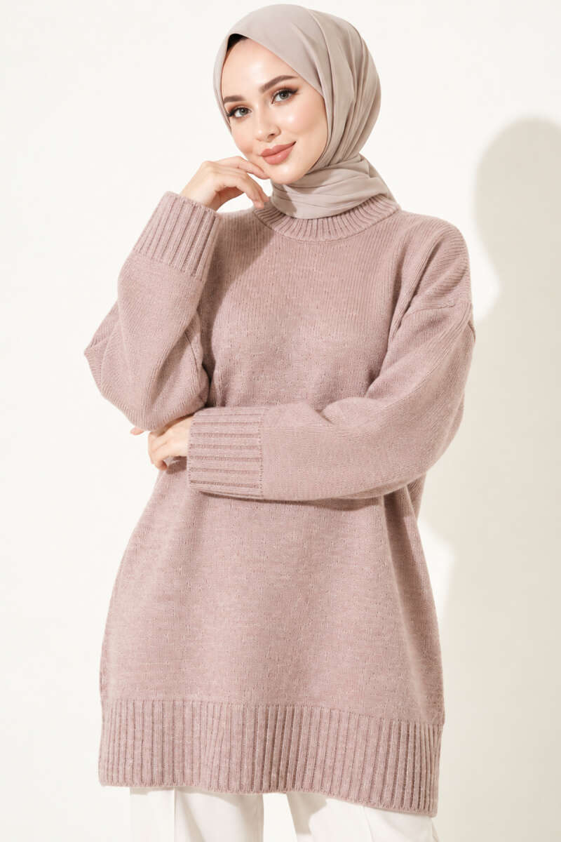 Oversized Ribbed Knit Tunic Powder Pink - Afbeelding 2