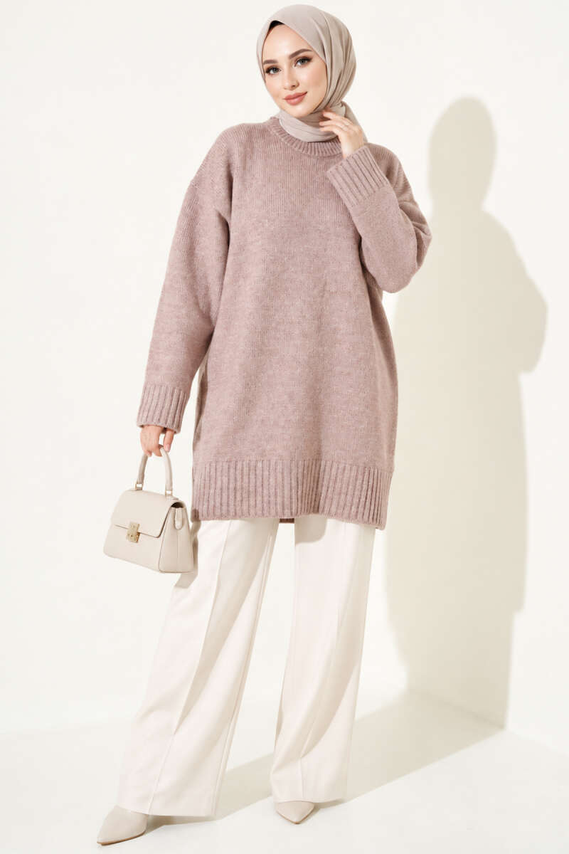 Oversized Ribbed Knit Tunic Powder Pink - Afbeelding 3