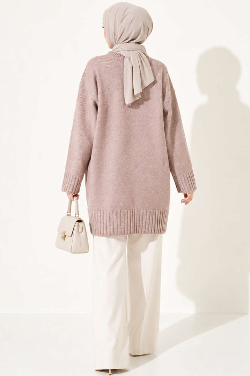 Oversized Ribbed Knit Tunic Powder Pink - Afbeelding 4