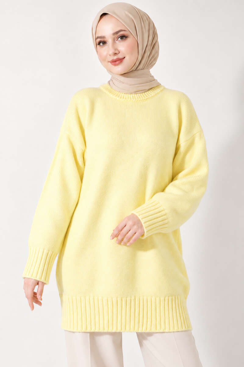 Oversized Ribbed Knit Tunic Yellow