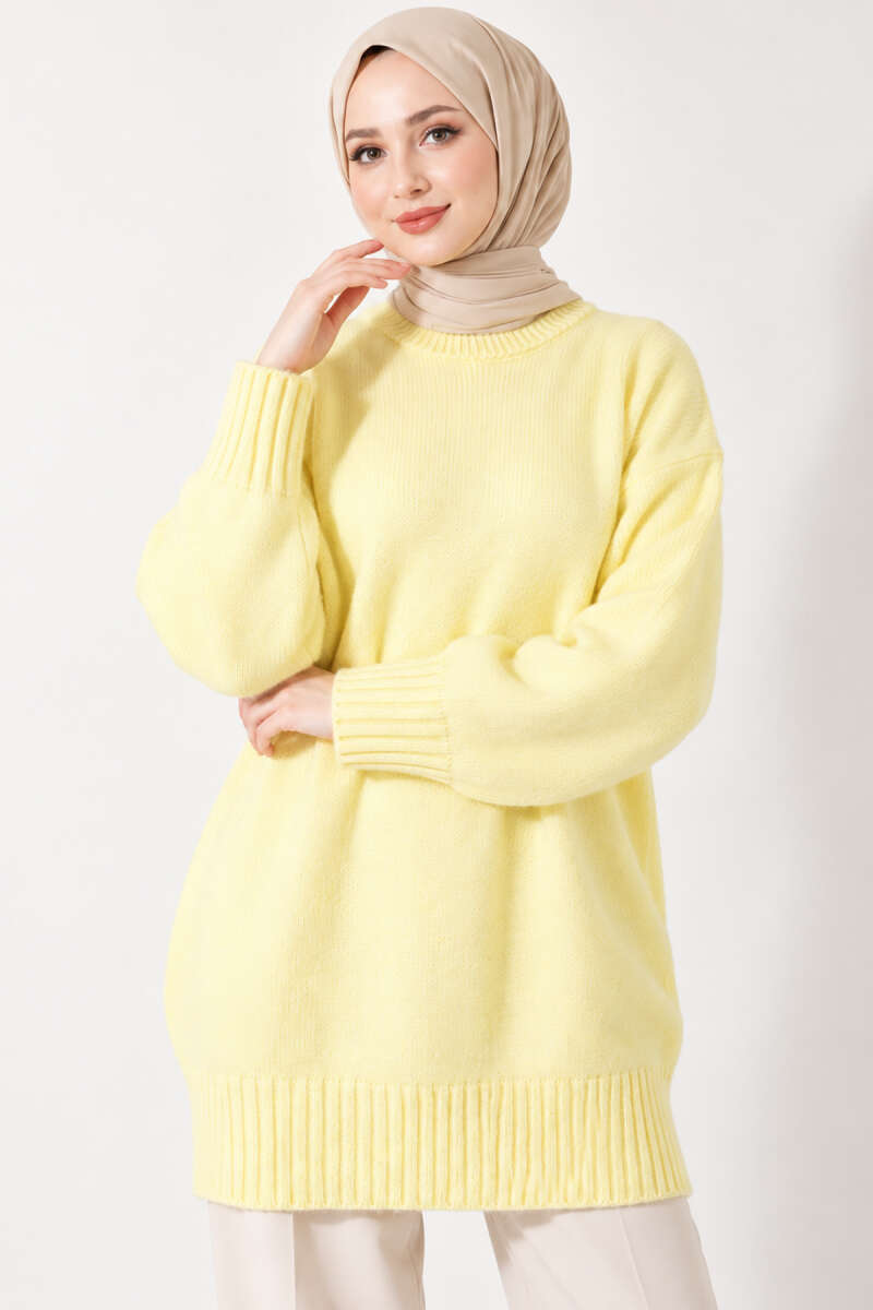 Oversized Ribbed Knit Tunic Yellow - Image 2