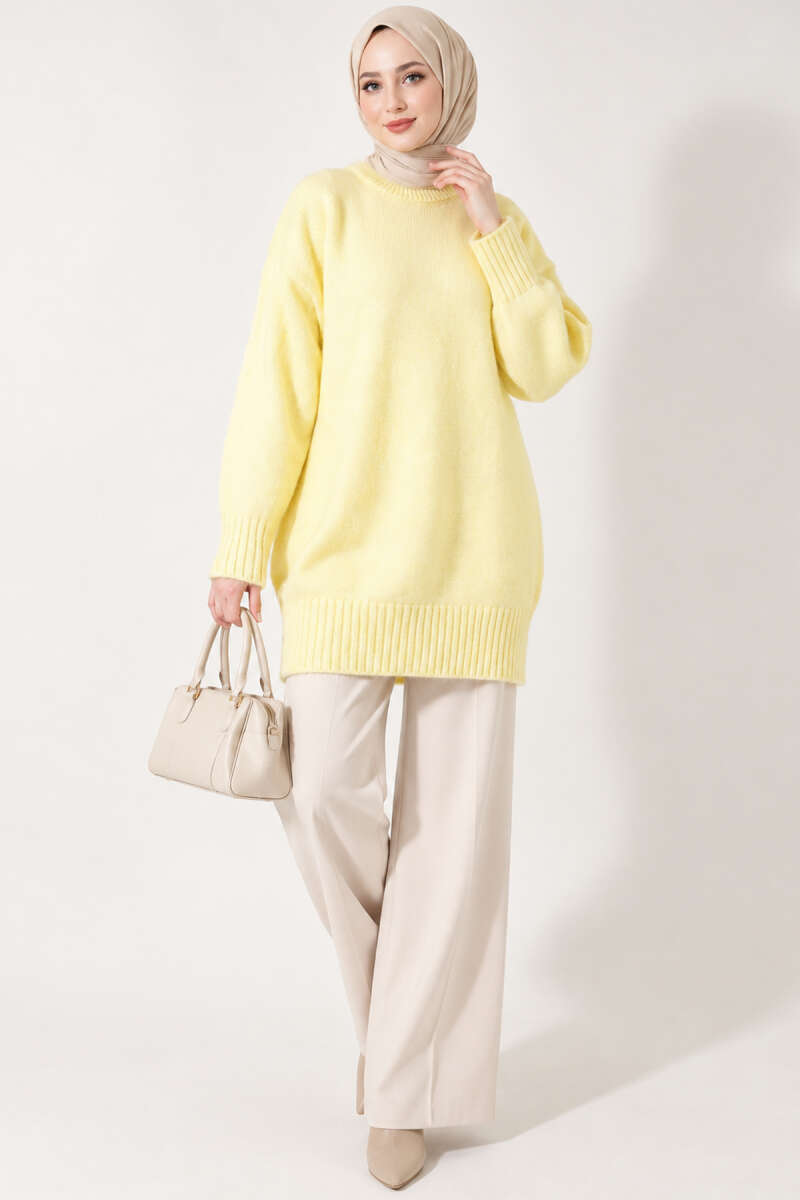 Oversized Ribbed Knit Tunic Yellow - Image 3