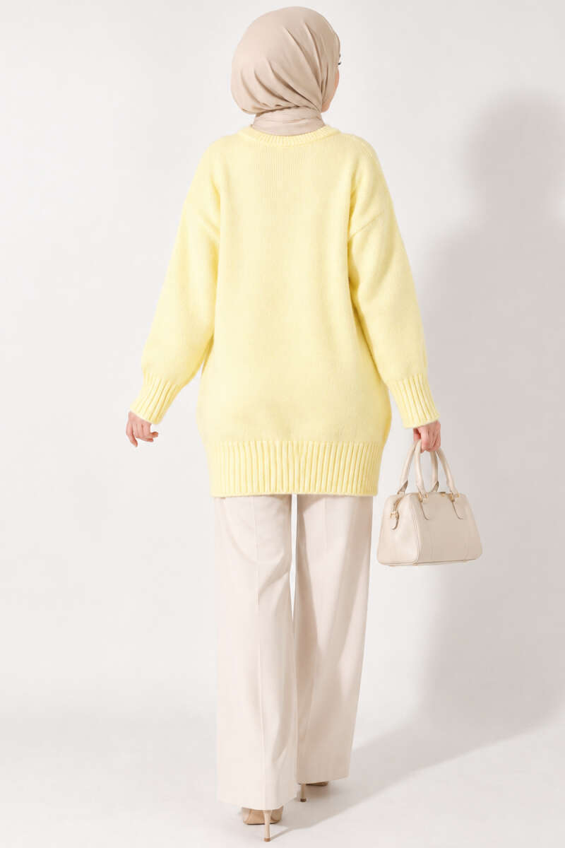 Oversized Ribbed Knit Tunic Yellow - Image 4