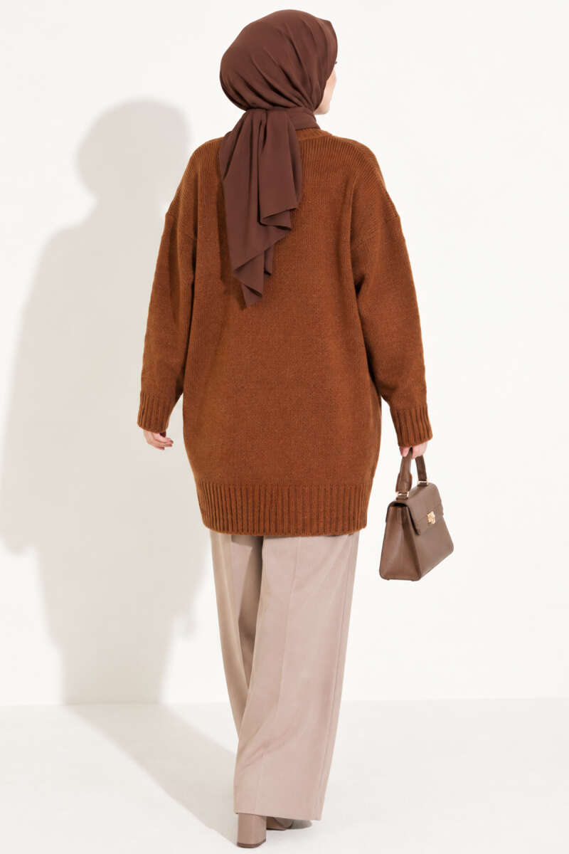 Oversized Ribbed Knit Tunic Tan - Image 4