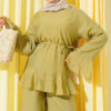 Ruffled Hem Belted Two-Piece Set Oil Green - immagine 2