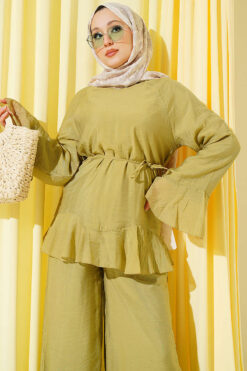 Alternative view of Ruffled Hem Belted Two-Piece Set Oil Green