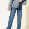 Palazzo Cut-Out Detail Denim Pants Light Blue