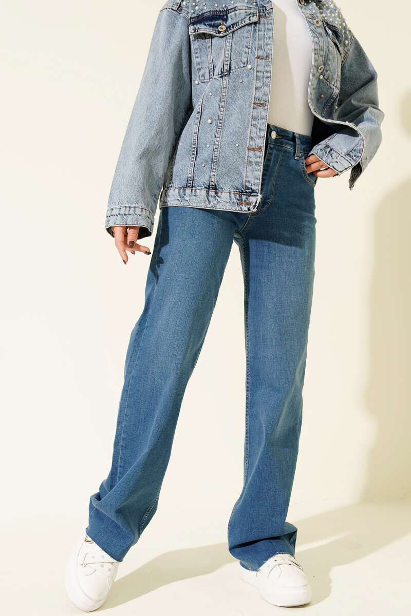 Palazzo Cut-Out Detail Denim Pants Light Blue
