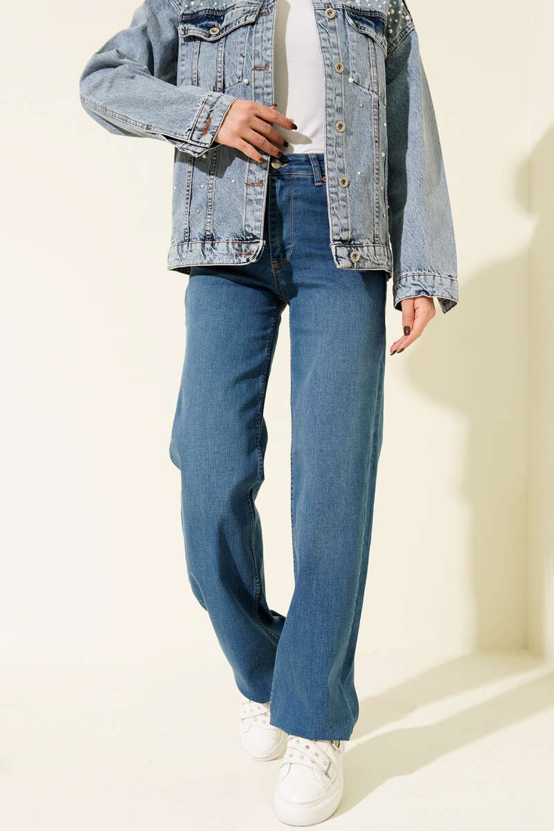 Palazzo Cut-Out Detail Denim Pants Light Blue – Image 2