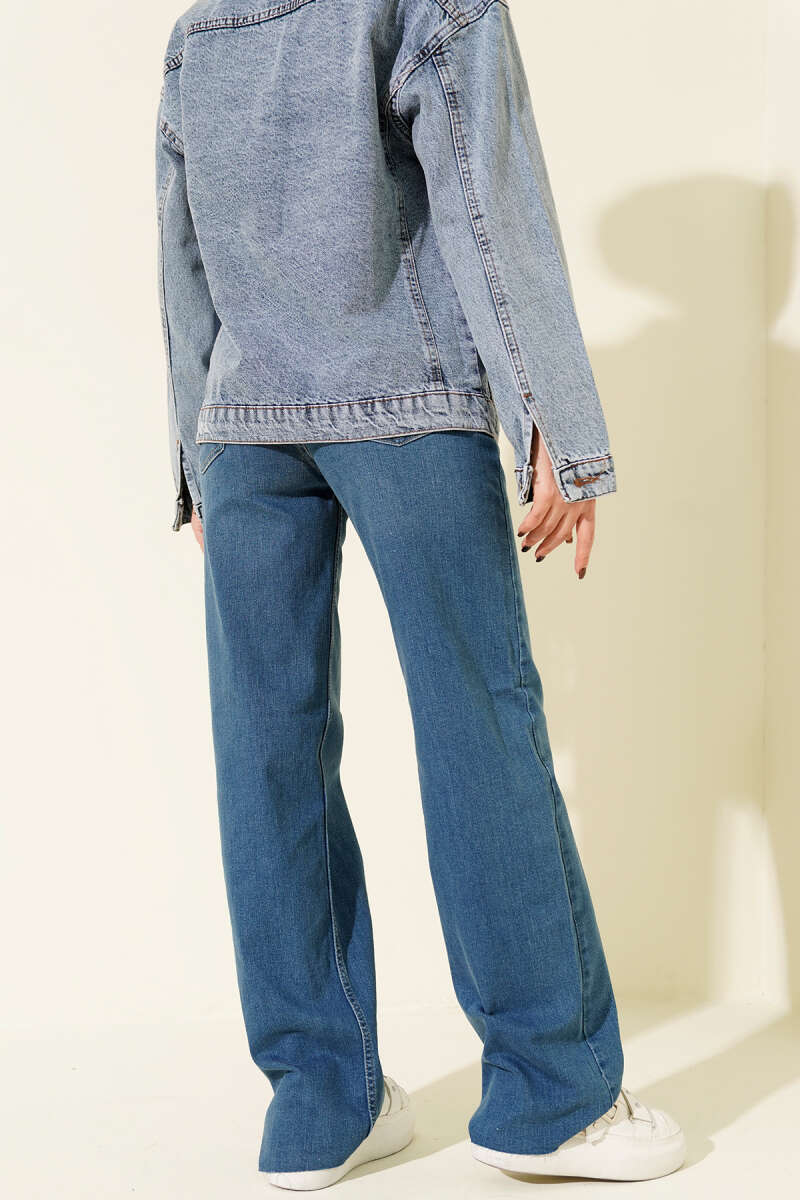 Palazzo Cut-Out Detail Denim Pants Light Blue – Image 3