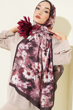 Alternative view of Daisy Pattern Bamboo French Terry Shawl Dark Brown