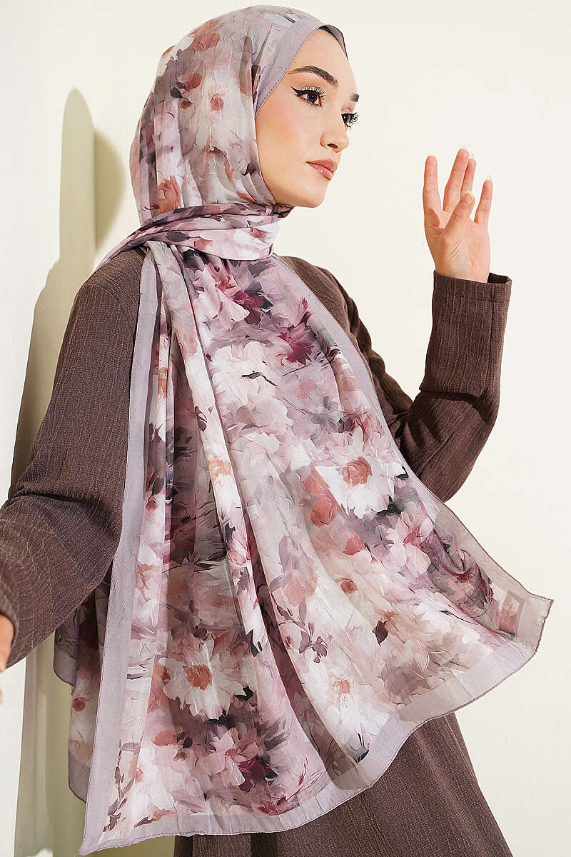 Daisy Pattern Bamboo French Terry Shawl Light Mink - Image 2