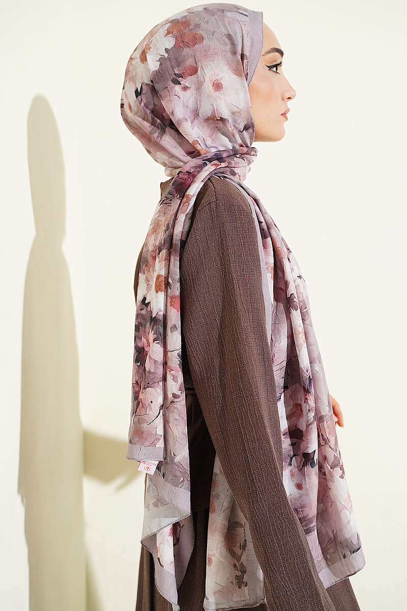 Daisy Pattern Bamboo French Terry Shawl Light Mink - Image 3