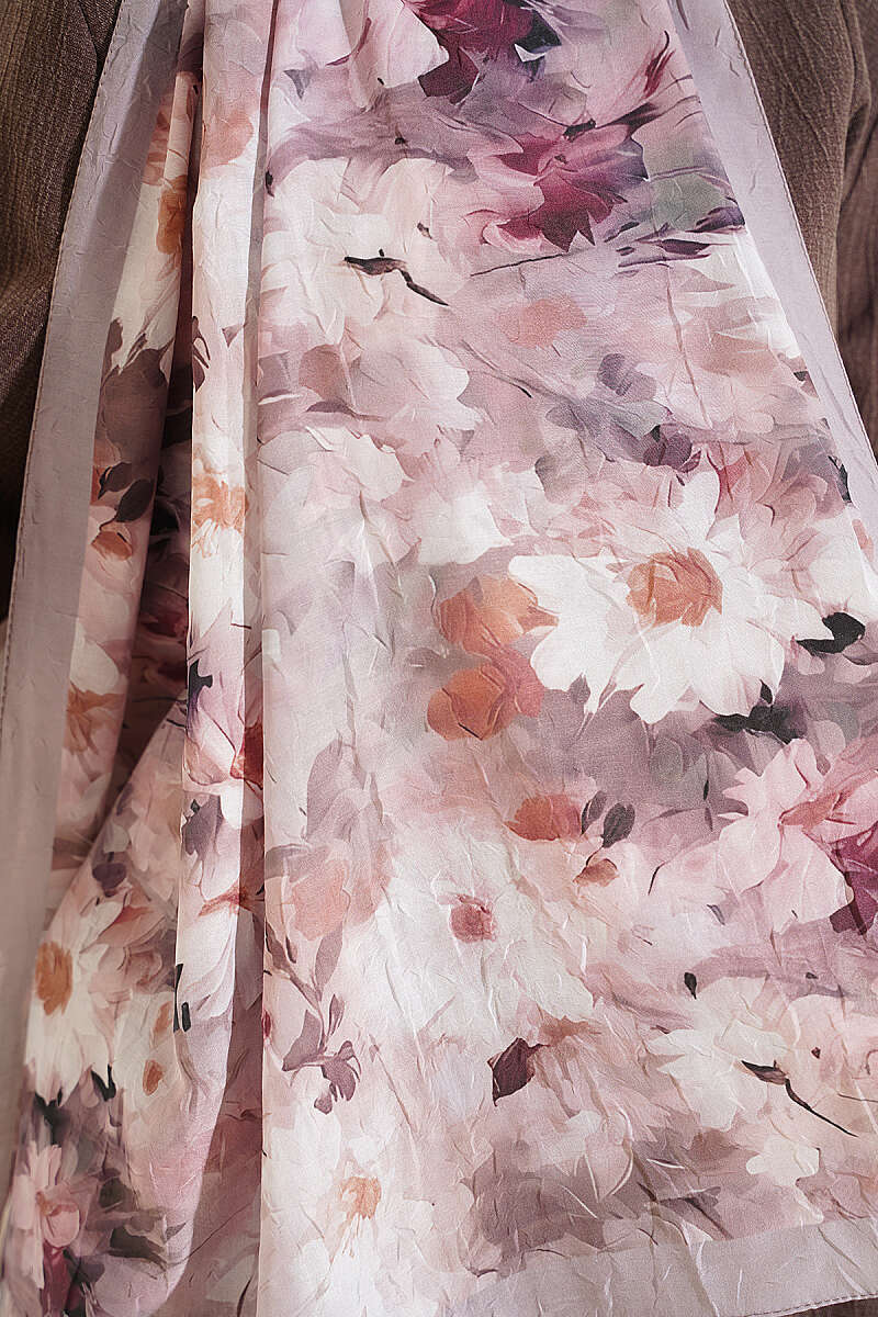 Daisy Pattern Bamboo French Terry Shawl Light Mink - Image 4