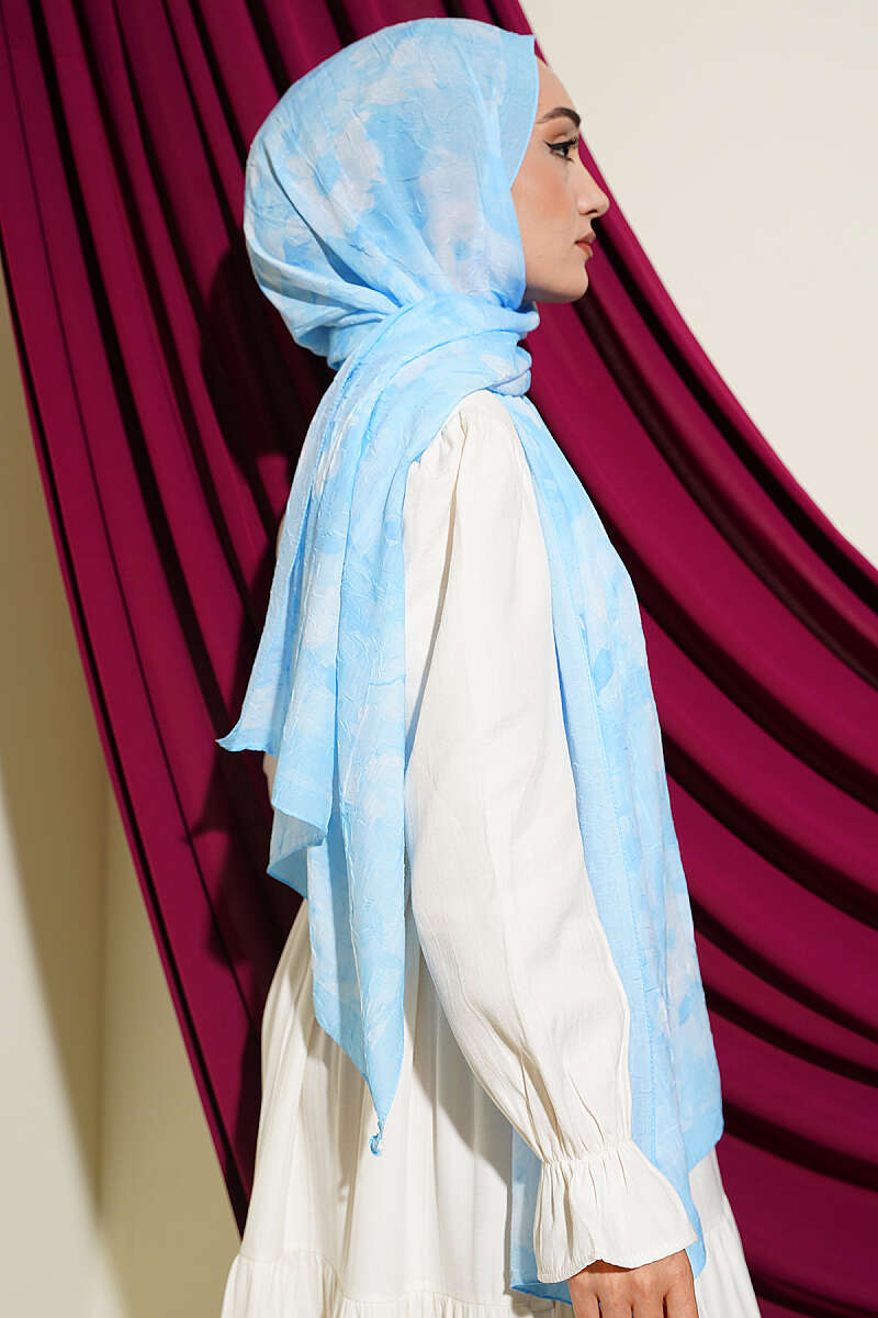 Daisy Pattern Bamboo French Terry Shawl Baby Blue - immagine 3