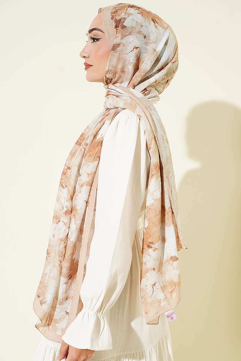 Daisy Pattern Bamboo French Terry Shawl Beige - Image 3