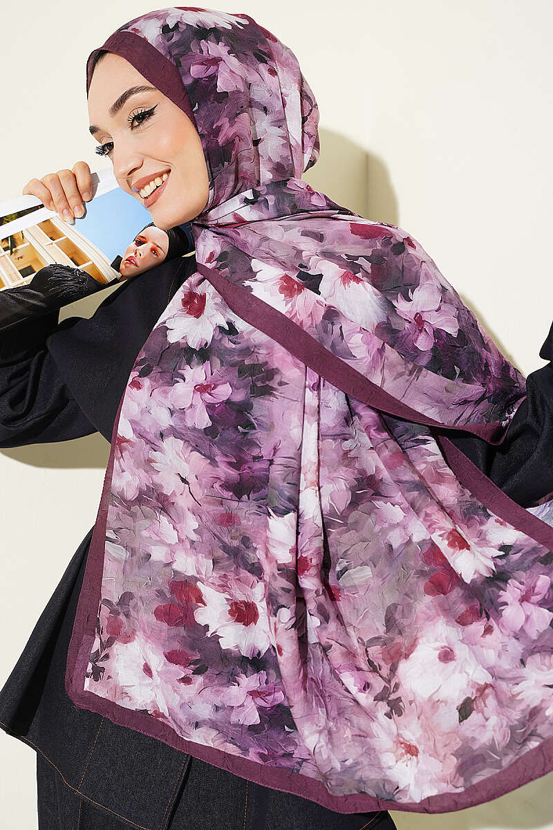 Daisy Pattern Bamboo French Terry Shawl Burgundy