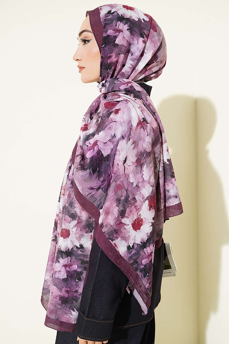 Daisy Pattern Bamboo French Terry Shawl Burgundy - Image 3