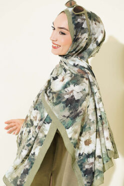 Alternative view of Daisy Pattern Bamboo French Terry Shawl Hazel