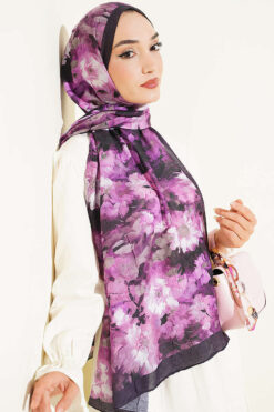 Alternative view of Daisy Pattern Bamboo French Terry Shawl Lilac