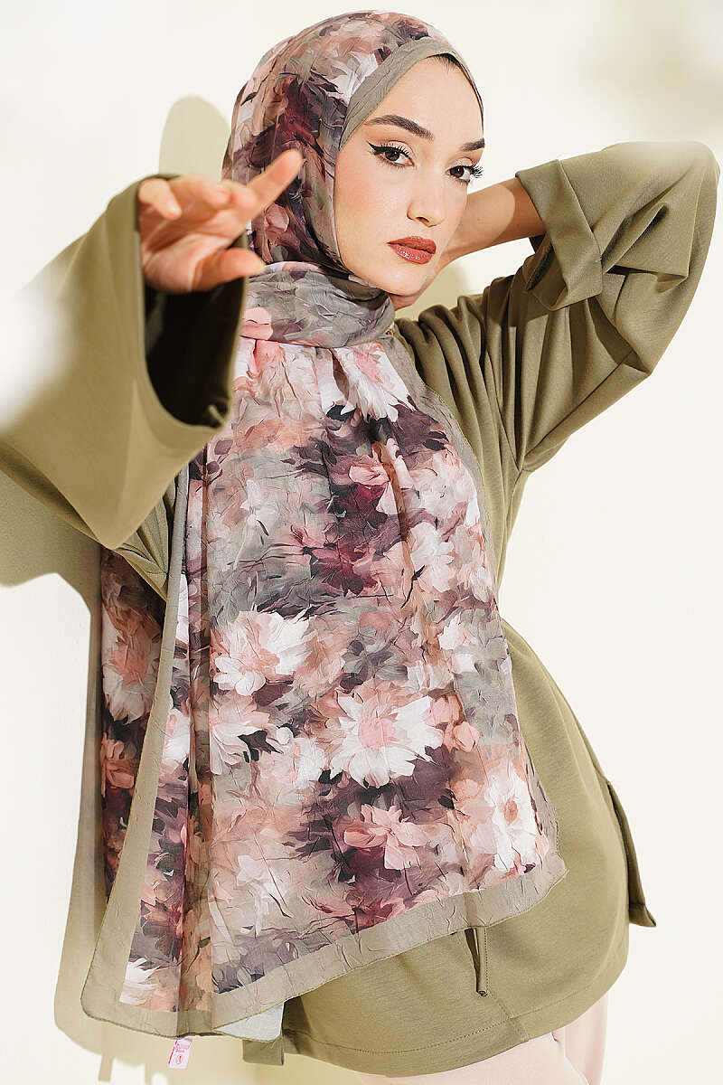 Daisy Pattern Bamboo French Terry Shawl Khaki