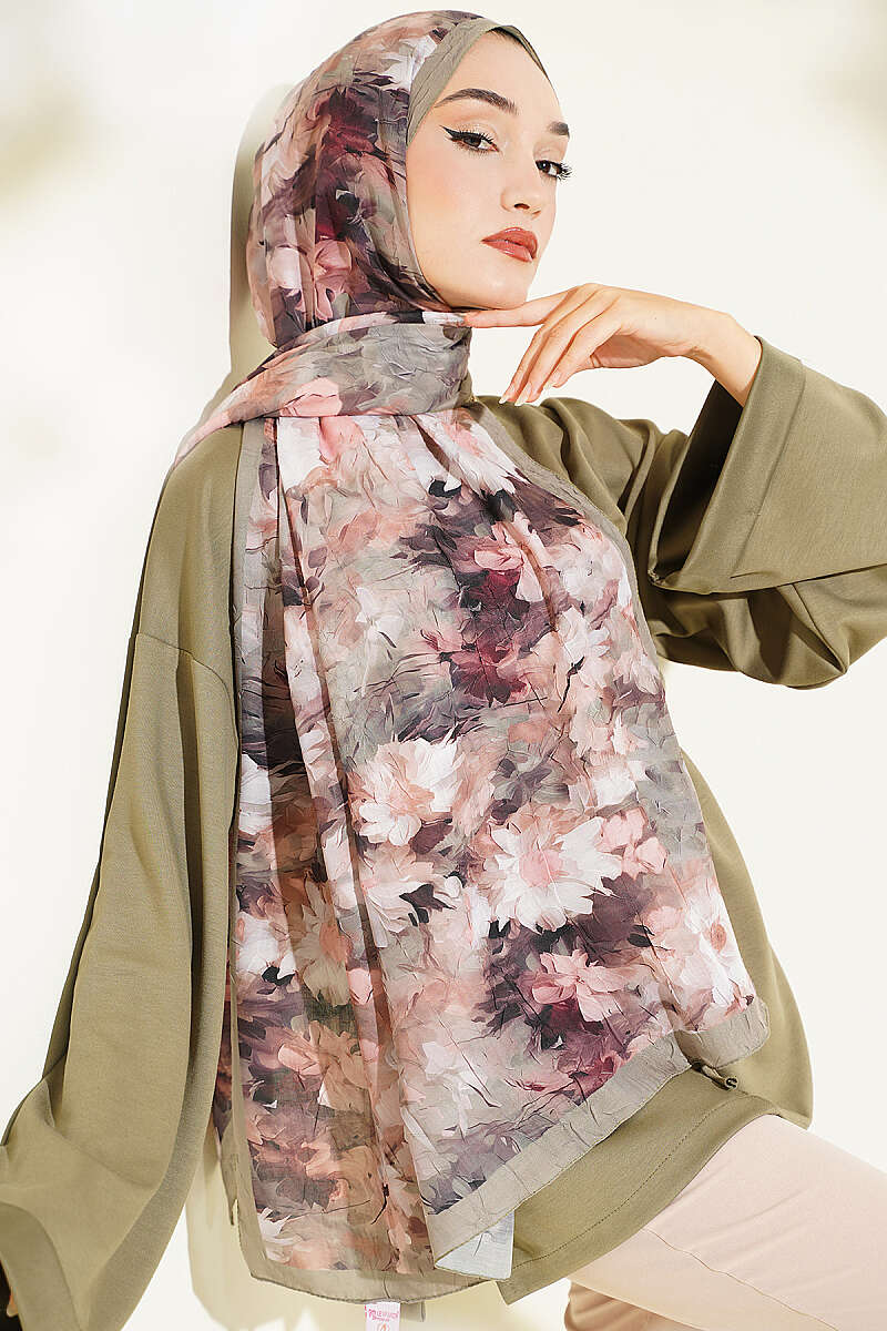 Daisy Pattern Bamboo French Terry Shawl Khaki - Imagen 2
