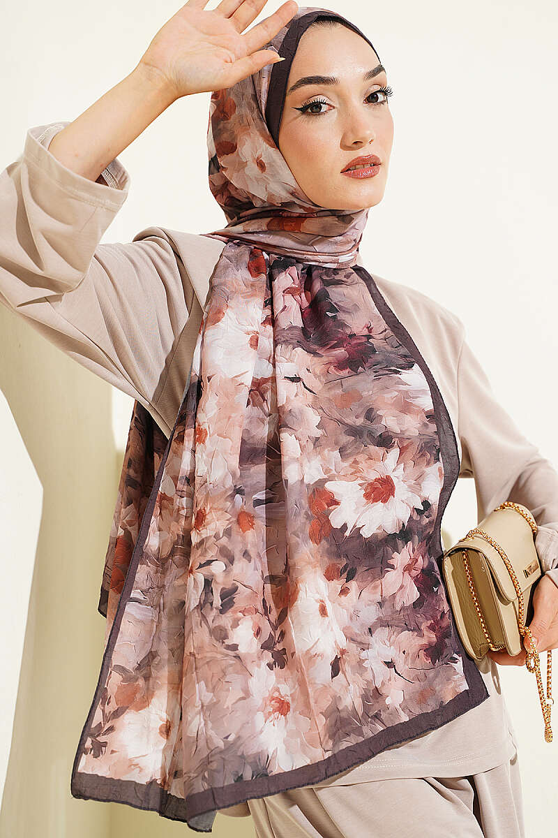 Daisy Pattern Bamboo French Terry Shawl Chestnut - immagine 2