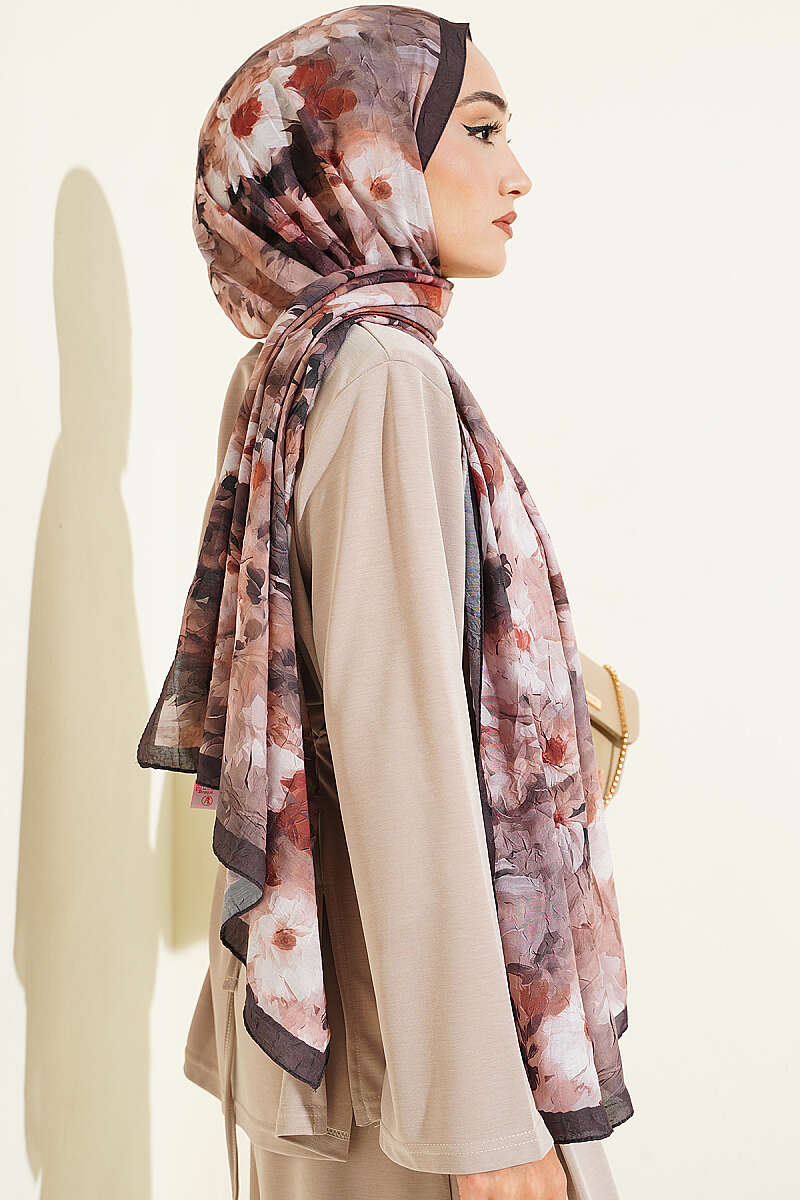 Daisy Pattern Bamboo French Terry Shawl Chestnut - immagine 3