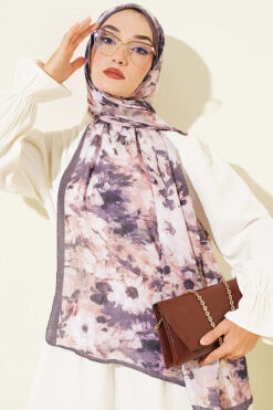 Alternative view of Daisy Pattern Bamboo French Terry Shawl Mink