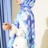 Daisy Pattern Bamboo French Terry Shawl Blue - Image 3