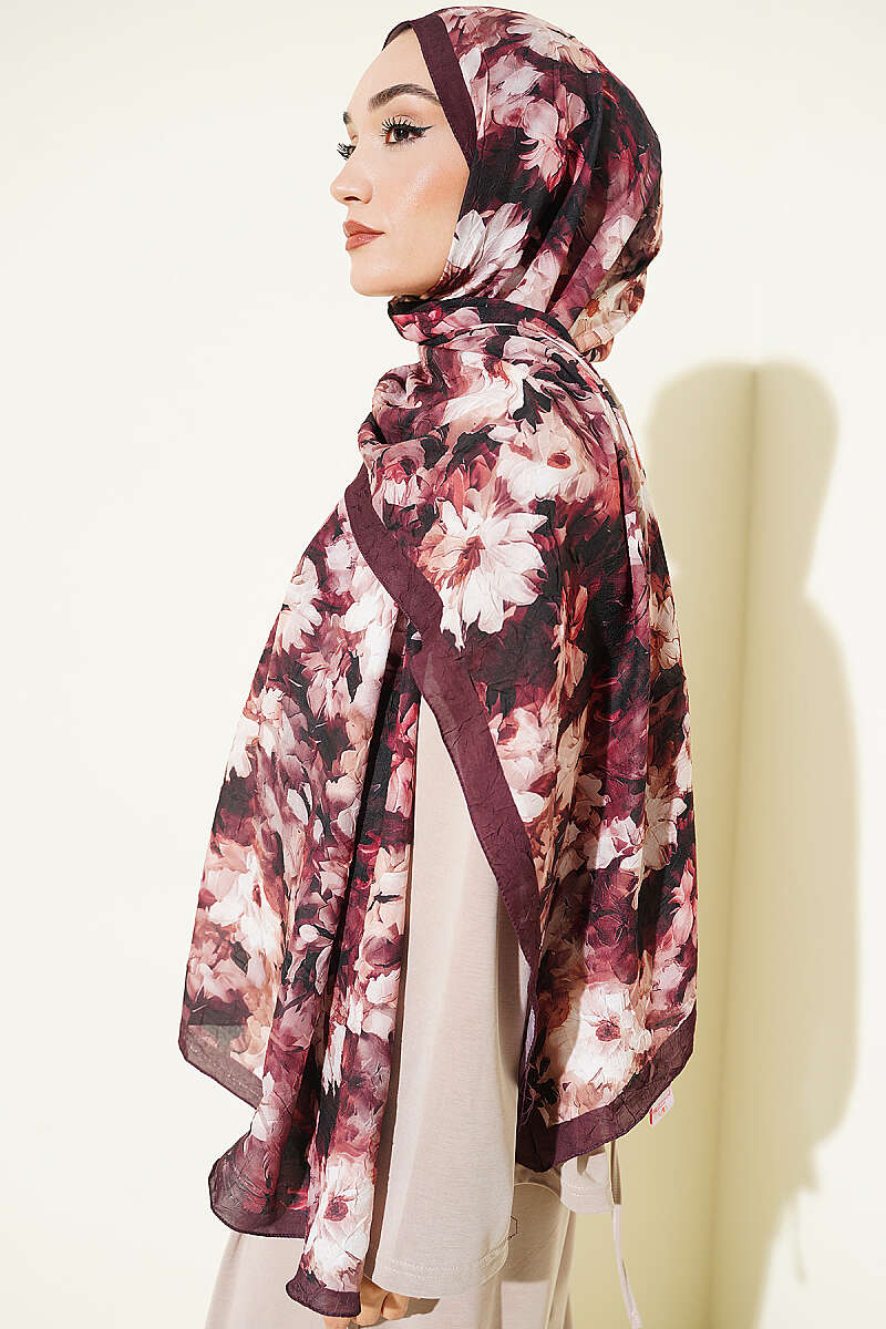 Daisy Pattern Bamboo French Terry Shawl Plum - immagine 3