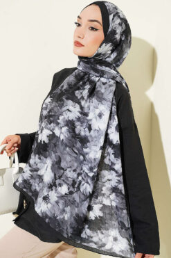 Alternative view of Daisy Pattern Bamboo French Terry Shawl Black